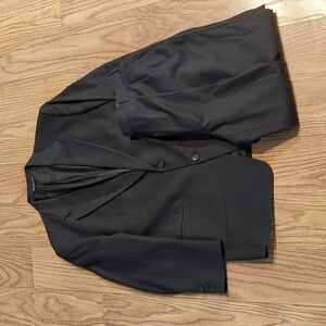 Coppley Two-Piece Wool Suit Gray w Light Blue Windowpane, Pants: 36x28 Coat: 43R